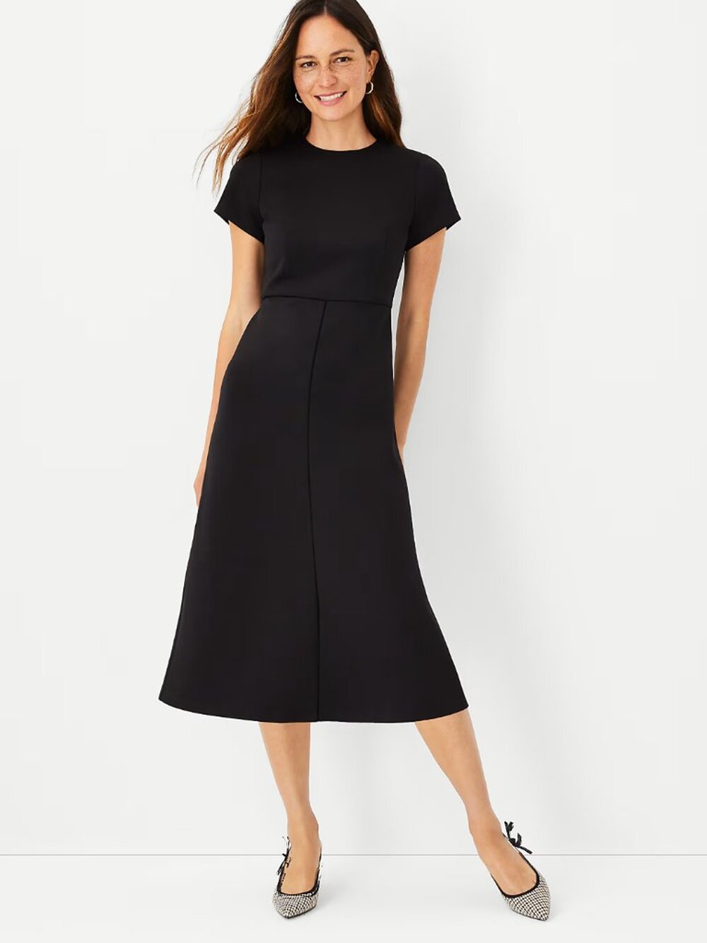NWT Ann Taylor Midi Flare Dress US 4 Black